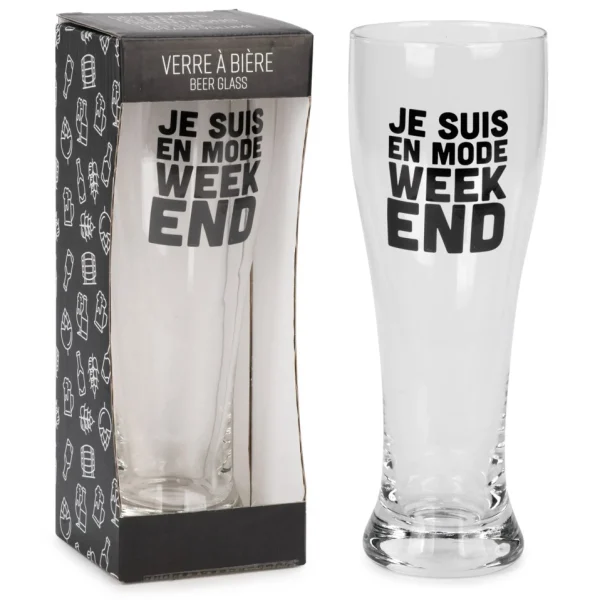 Attitudes Import 2 Beer Glass - Je Suis En Mode Week-End* Products With Text