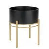Attitudes Import 2 Black Planter On Gold Base - Small* Vases & Pots