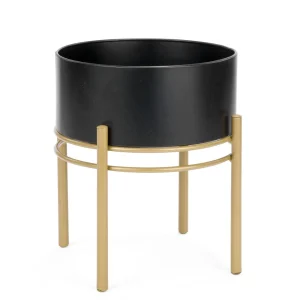 Attitudes Import 2 Black Planter On Gold Base - Small* Vases & Pots