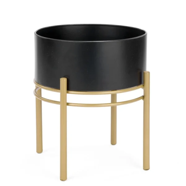Attitudes Import 2 Black Planter On Gold Base - Small* Vases & Pots