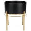 Attitudes Import 2 Black Planter On Gold Base - Large* Vases & Pots