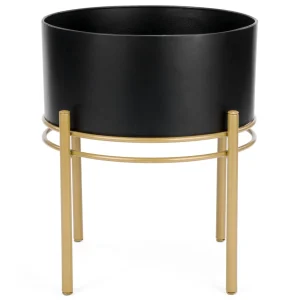 Attitudes Import 2 Black Planter On Gold Base - Large* Vases & Pots