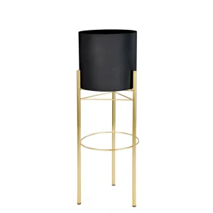 Attitudes Import 2 Black Pot On Golden Stand* Vases & Pots
