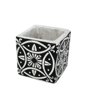Nostalgia Import Cement Deco Pot With Spanish Motifs - Black* Vases & Pots