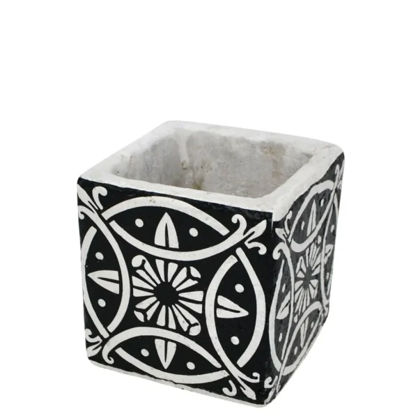 Nostalgia Import Cement Deco Pot With Spanish Motifs - Black* Vases & Pots