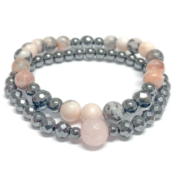 Dhyaan Duo Bracelets - Pink Opal And Hematite* Bracelets