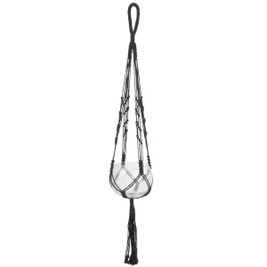 Attitudes Import Macrame Planter With Glass Pot - Black* Planters
