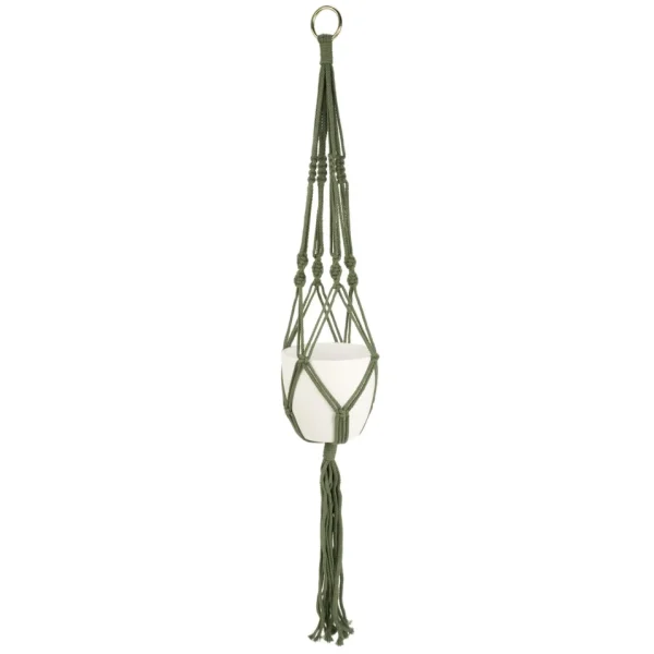 Attitudes Import Macrame Planter With Pot - Green* Planters