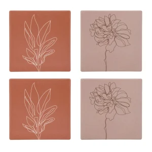 Attitudes Import Set Of 4 Coasters - Flowers* Serving Accessories