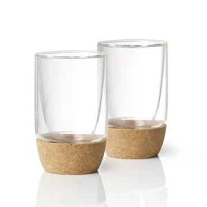 Ricardo Set Of 2 Double Wall Glasses With Cork Base* Mugs