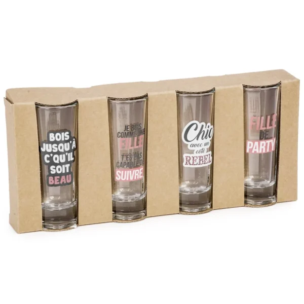 Attitudes Import Set Of 4 Shot Glasses - Girl's Party* All For Spirits
