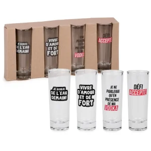 Agence K Set Of 4 Shot Glasses - With Text* All For Spirits