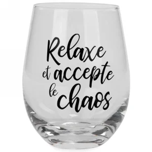 Attitudes Import Stemless Wine Glass - Relaxe Et Accepte Le Chaos* Products With Text