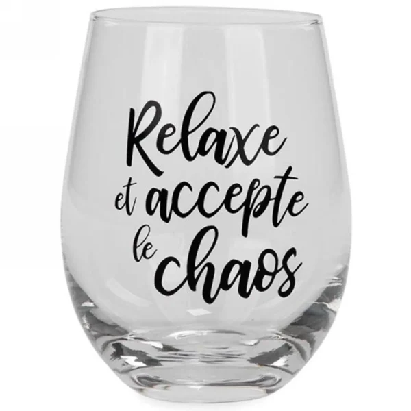 Attitudes Import Stemless Wine Glass - Relaxe Et Accepte Le Chaos* Products With Text
