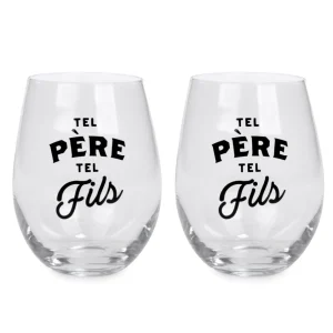 Attitudes Import 2 Stemless Wine Glass - Tel Pere Tel Fils* Products With Text