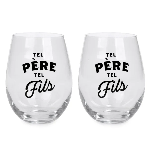 Attitudes Import 2 Stemless Wine Glass - Tel Pere Tel Fils* Products With Text