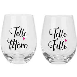 Attitudes Import 2 Stemless Wine Glass - Telle Mere Telle Fille* Products With Text