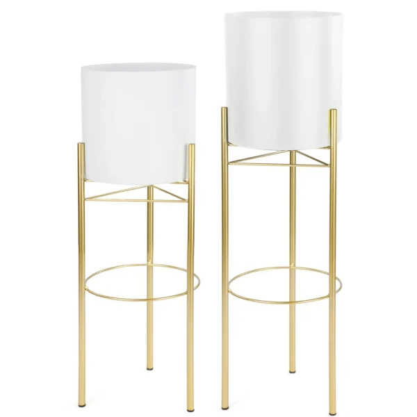 Attitudes Import 2 White Pot On Golden Stand* Vases & Pots