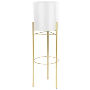 Attitudes Import 2 White Pot On Golden Stand* Vases & Pots
