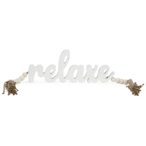 Attitudes Import White "Relaxe" Word With Beads* Decorative Objects
