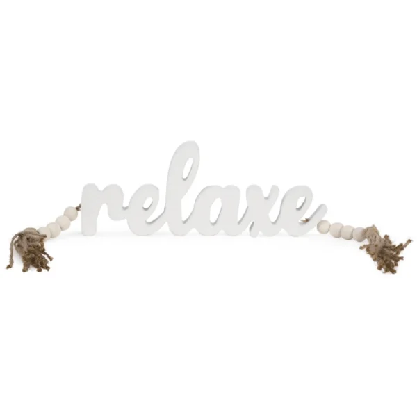 Attitudes Import White "Relaxe" Word With Beads* Decorative Objects